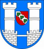 Slavětín-upravený znak městyse, změna barevnosti štítku mezi věžemi (historicky správná podoba erbu